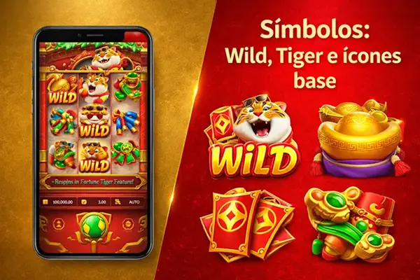 Símbolos: Wild, Tiger e ícones base e impacto nos pagamentos